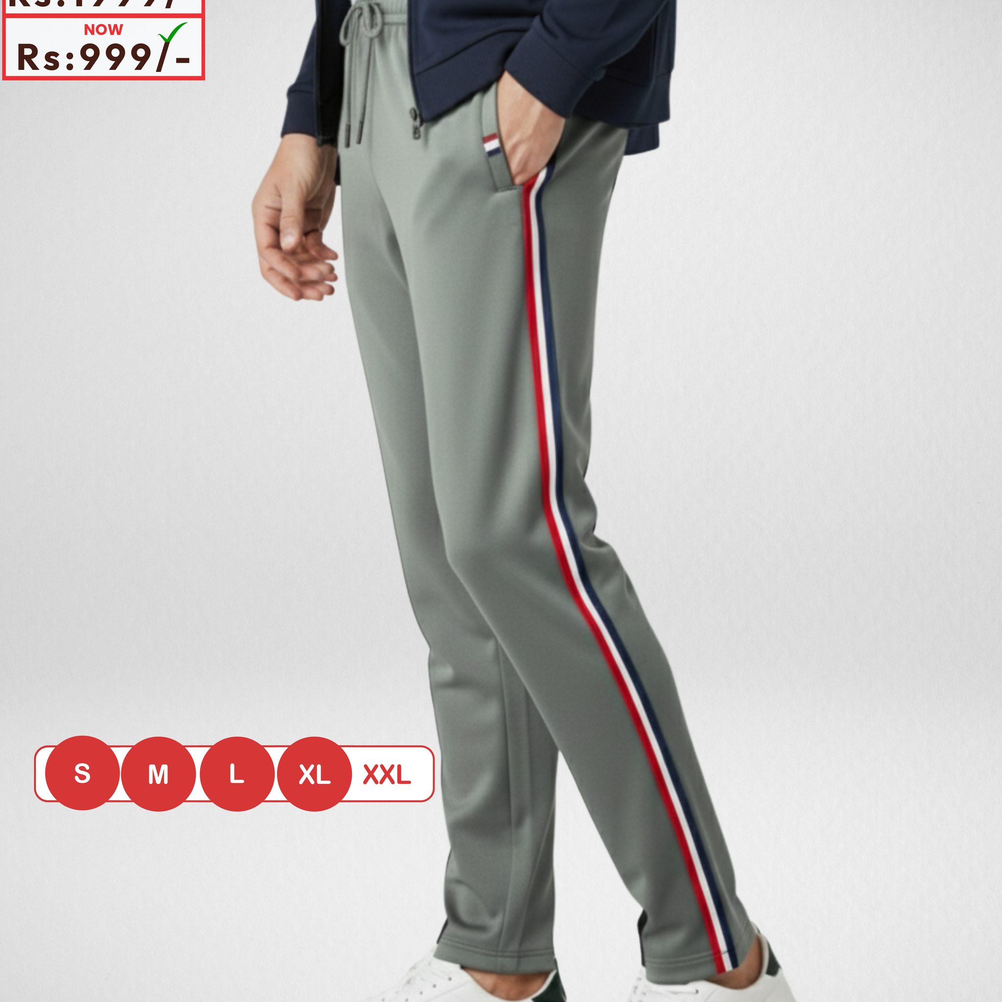 Grey Micro Polyster Jercy (Summer) Tommy Strip Trouser with Zip Pocket (Code 4177)