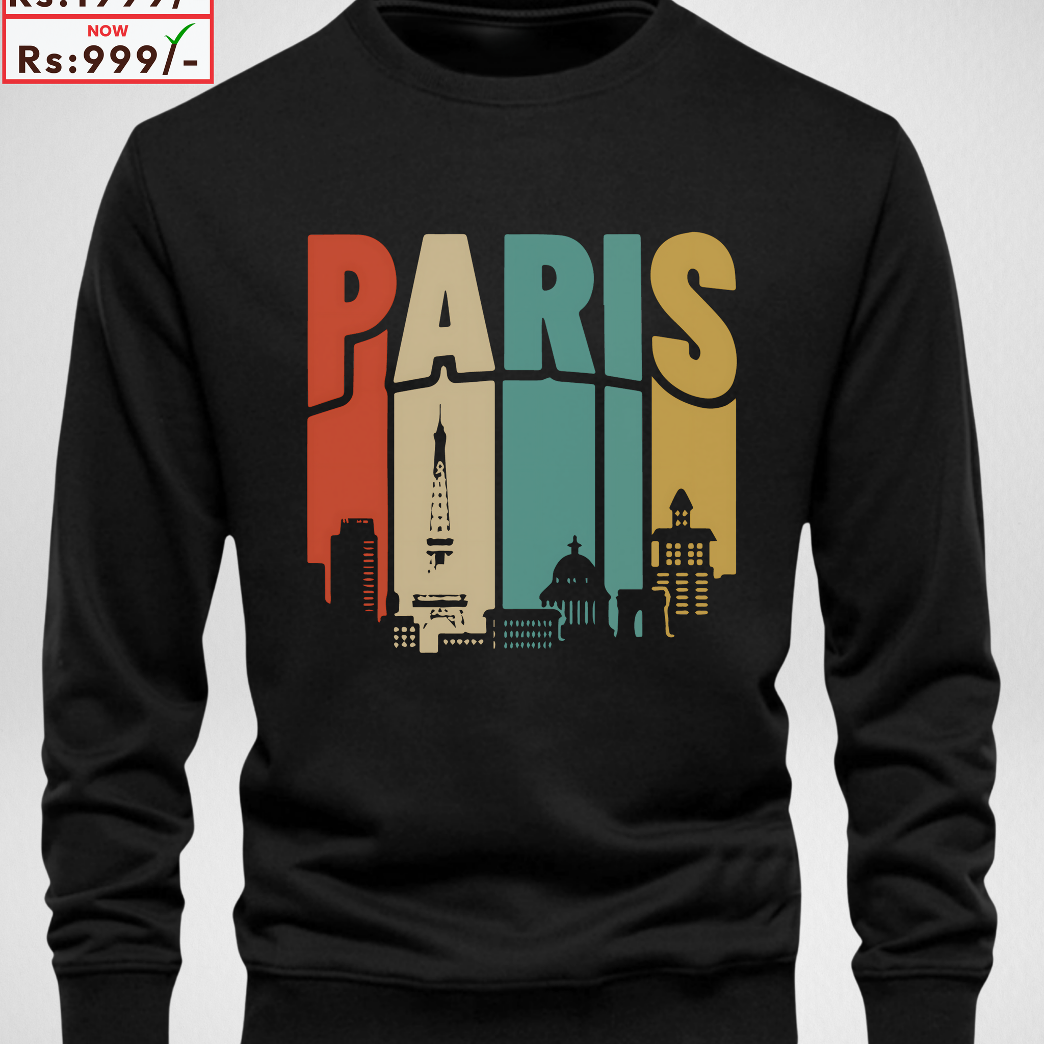 Only MEDIUM Size – Black Men's Printed Sweatshirt (Code 4254)