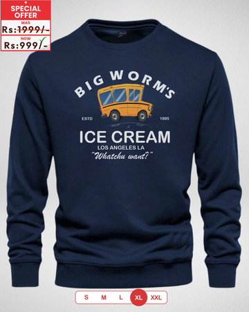 Only XL Size – Navy Blue Men's Printed Sweatshirt (Code 4262)