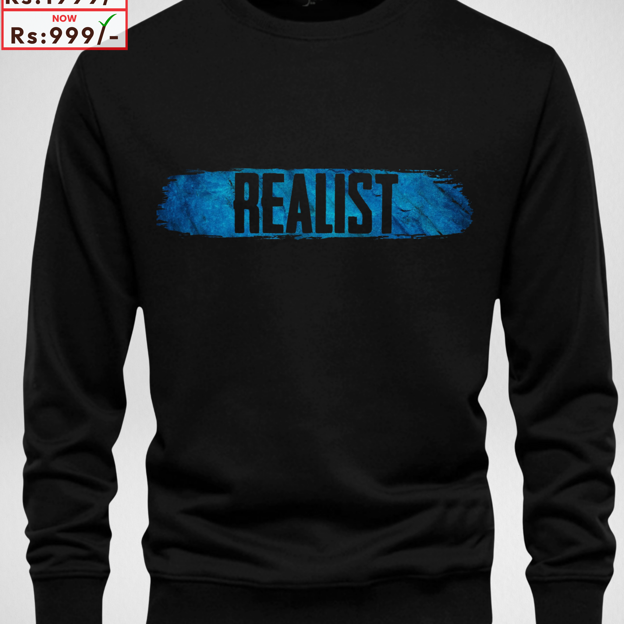 Black Men's Printed Sweatshirt – Warm and Stylish Fleece (3899)