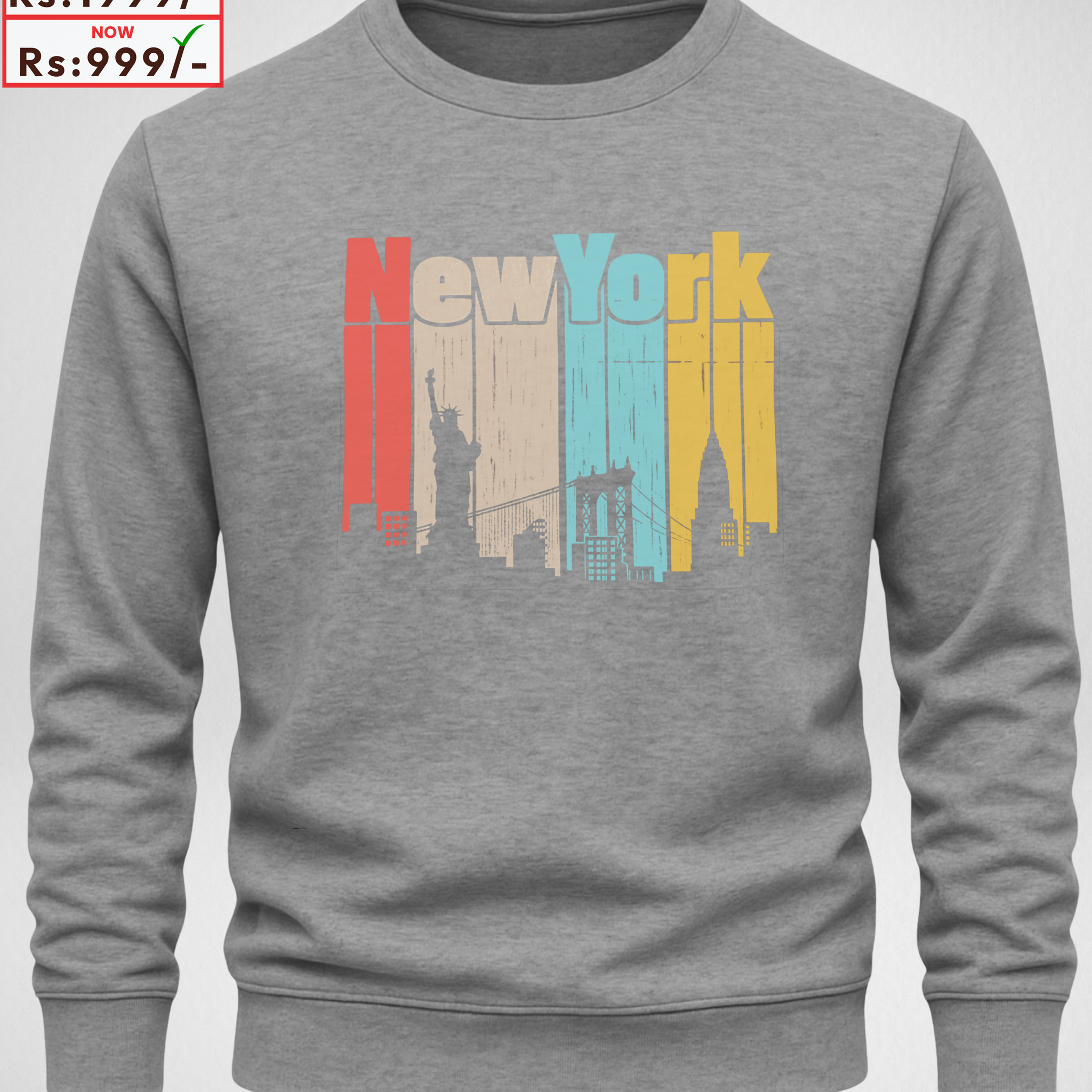 Grey Men's Printed Sweatshirt – Warm and Stylish Fleece (3909)