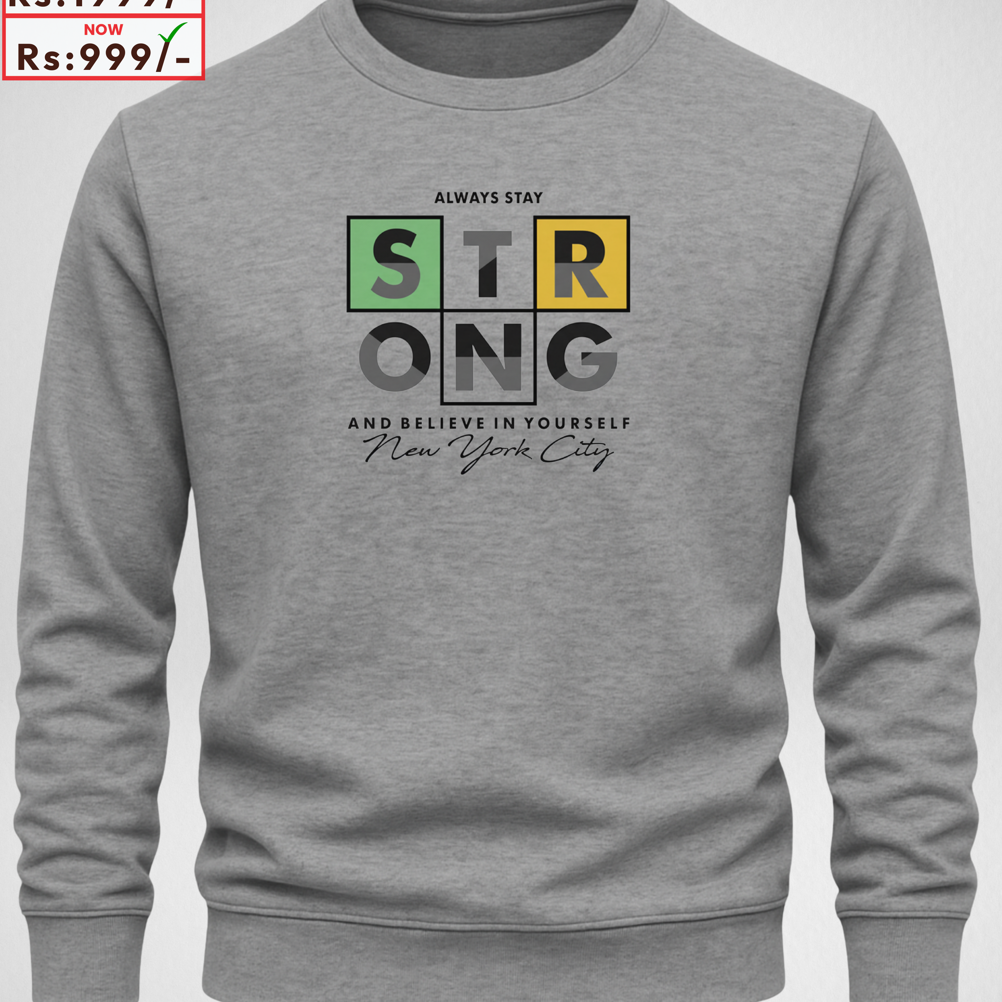 Grey Men's Printed Sweatshirt – Warm and Stylish Fleece (3910)