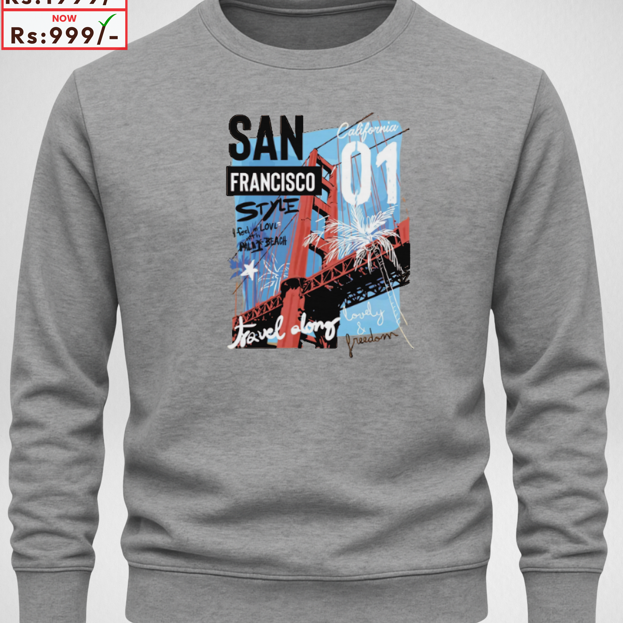 Grey Men's Printed Sweatshirt – Warm and Stylish Fleece (3912)