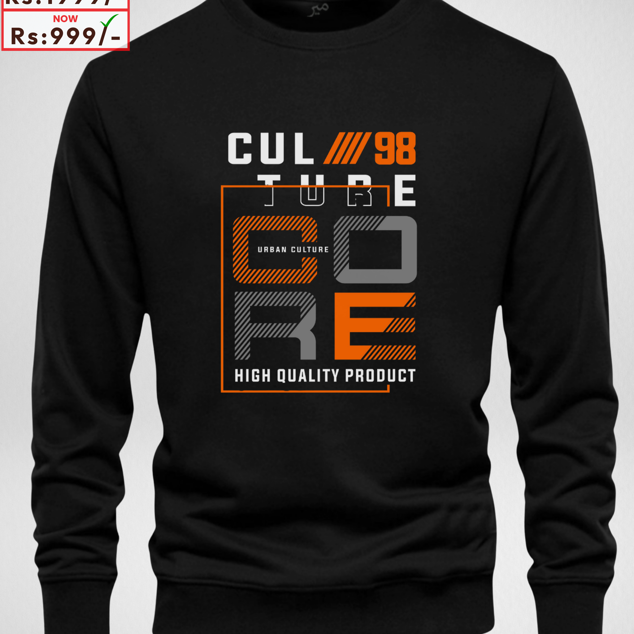 Black Men's Printed Sweatshirt – Warm and Stylish Fleece (3916)