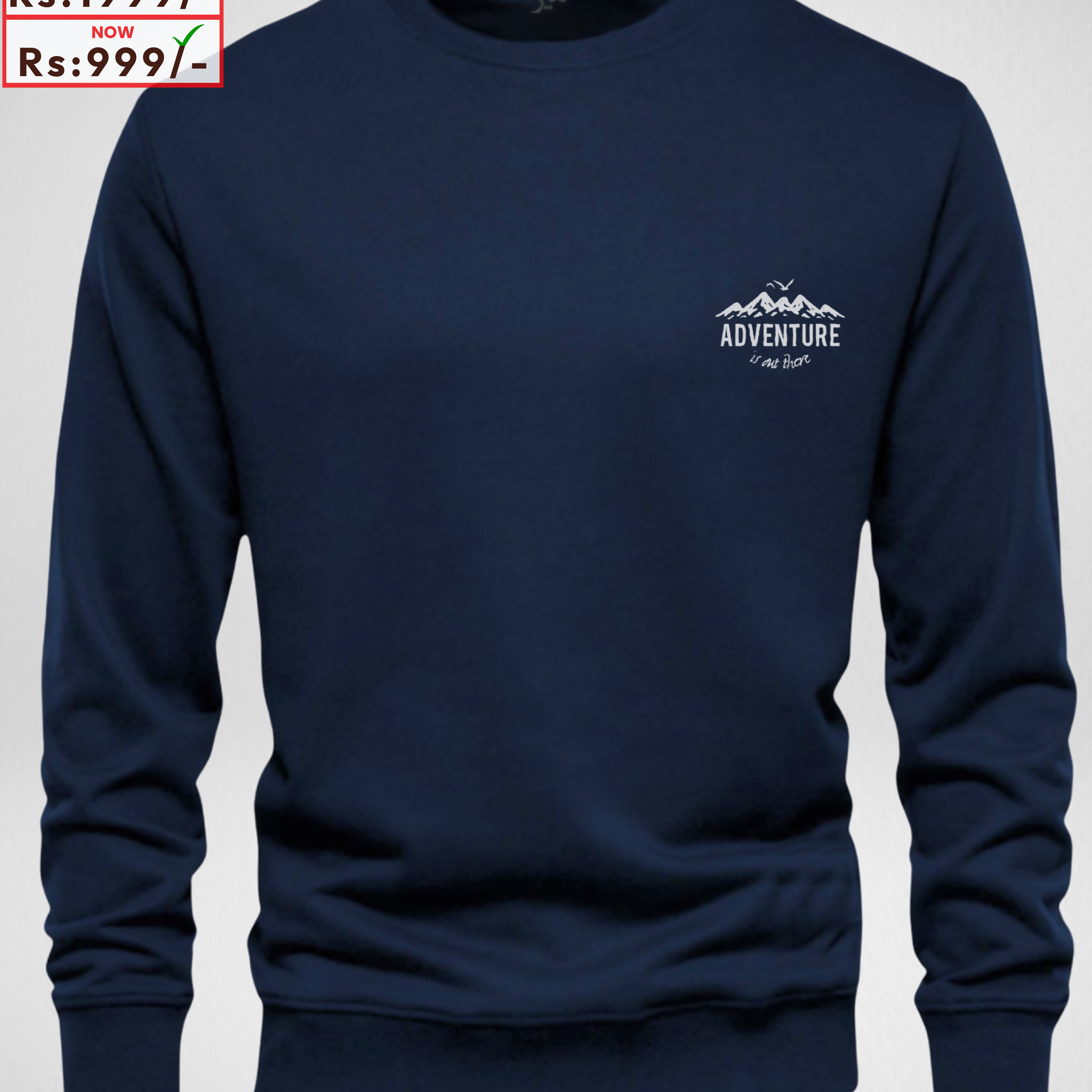 Navy Blue Men's Printed Sweatshirt – Warm and Stylish Fleece (Code 3966)