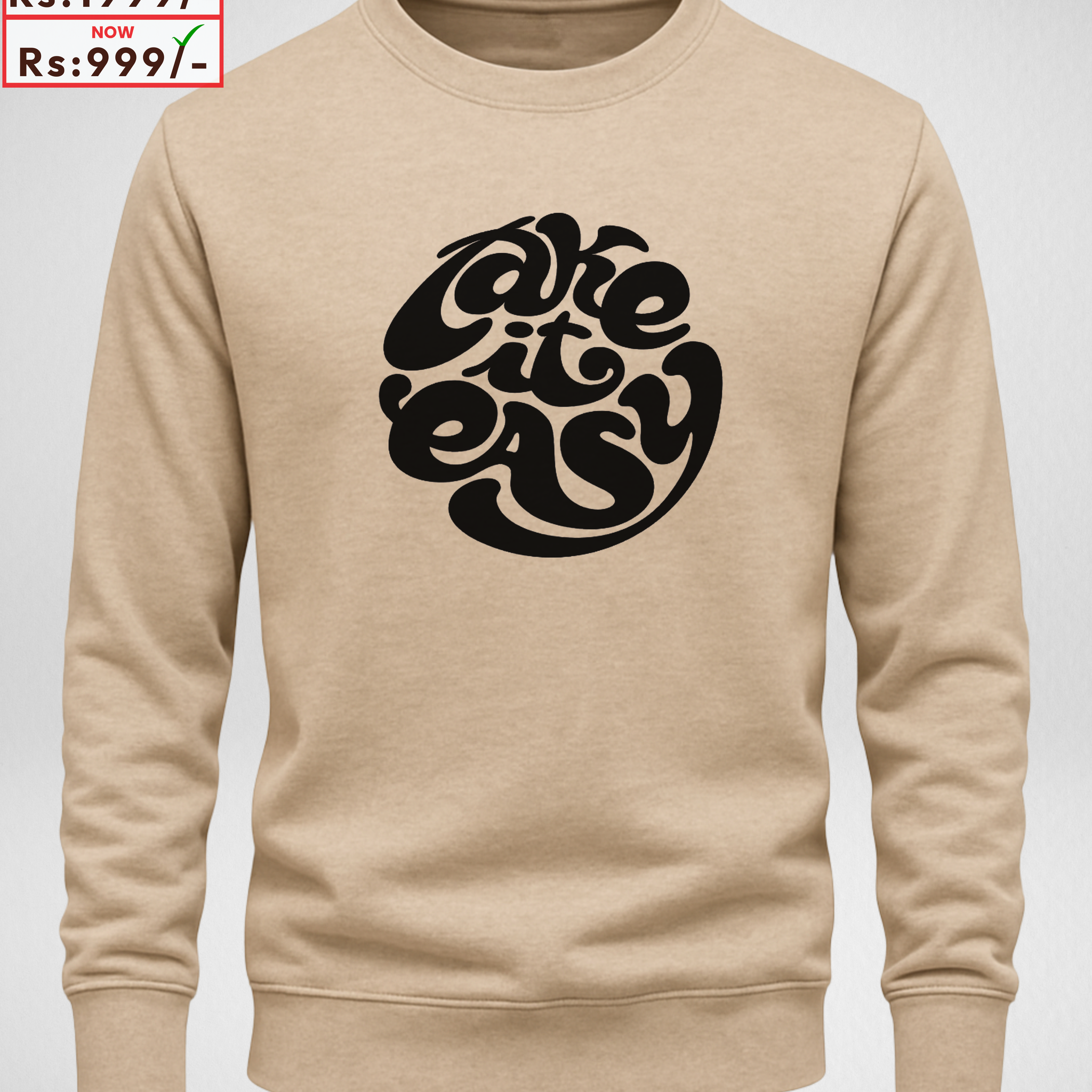 Beige Take it easy Printed Sweatshirt – Warm and Stylish Fleece (Code 3975)