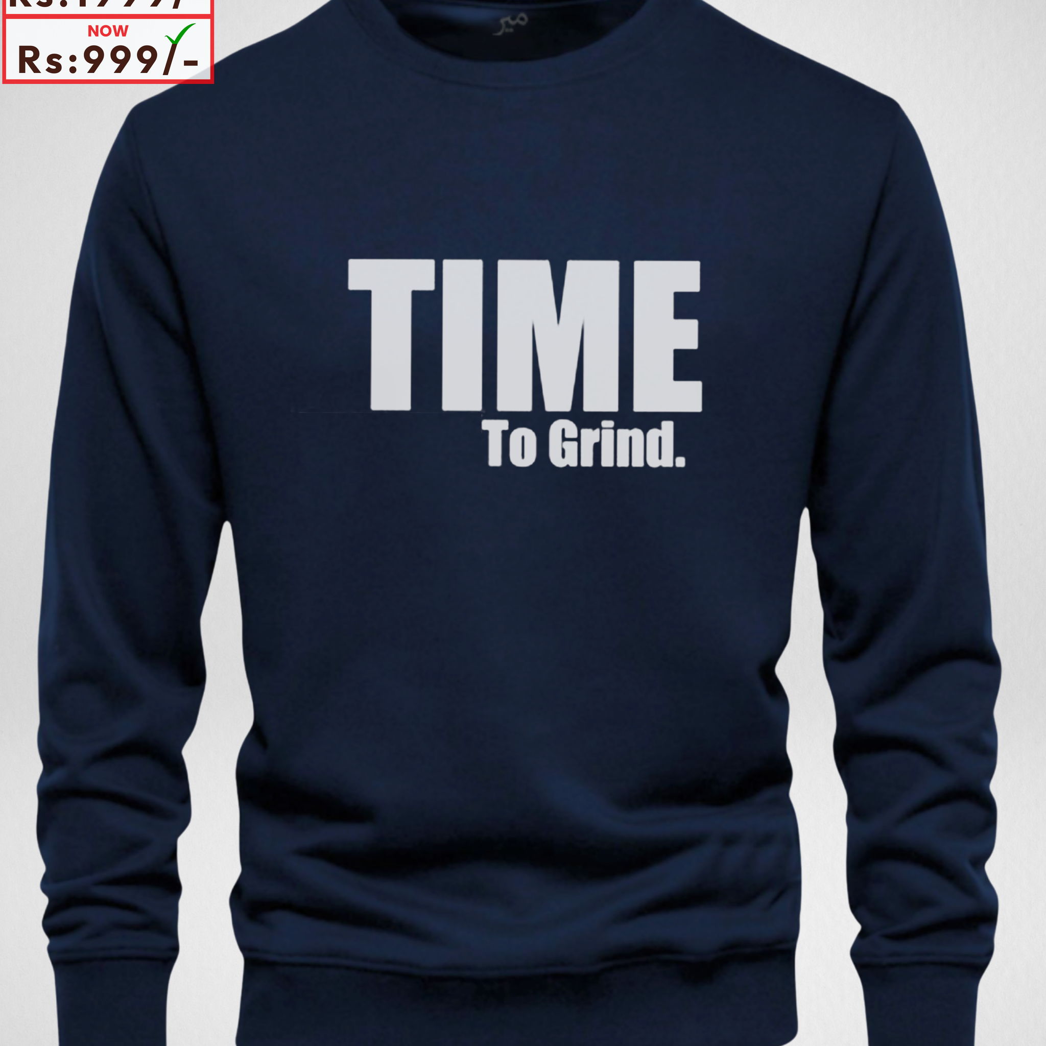Navy Blue Time to Grind Printed Sweatshirt – Warm and Stylish Fleece (Code 3984)