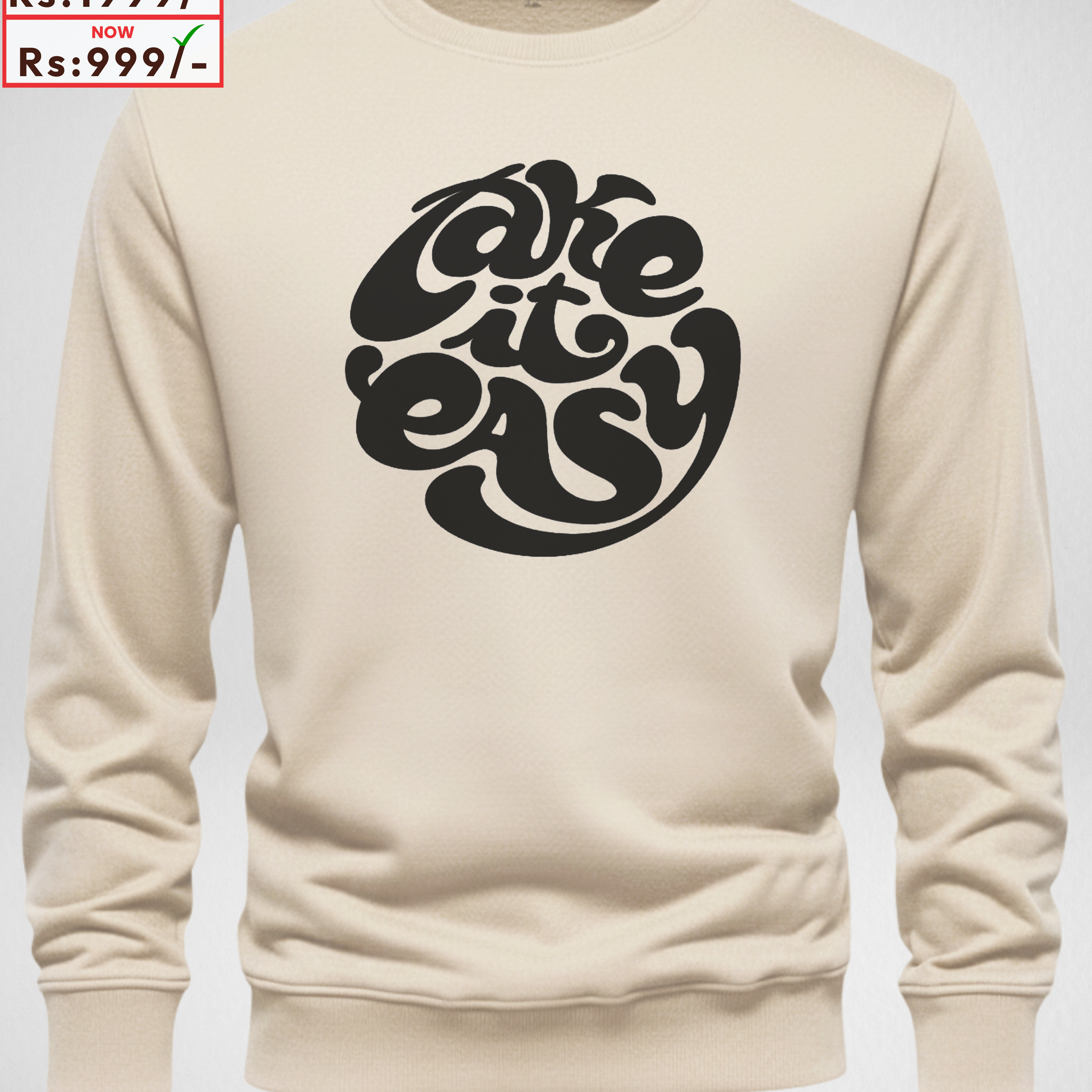 Cream Take it Easy Printed Sweatshirt – Warm and Stylish Fleece (Code 3986)