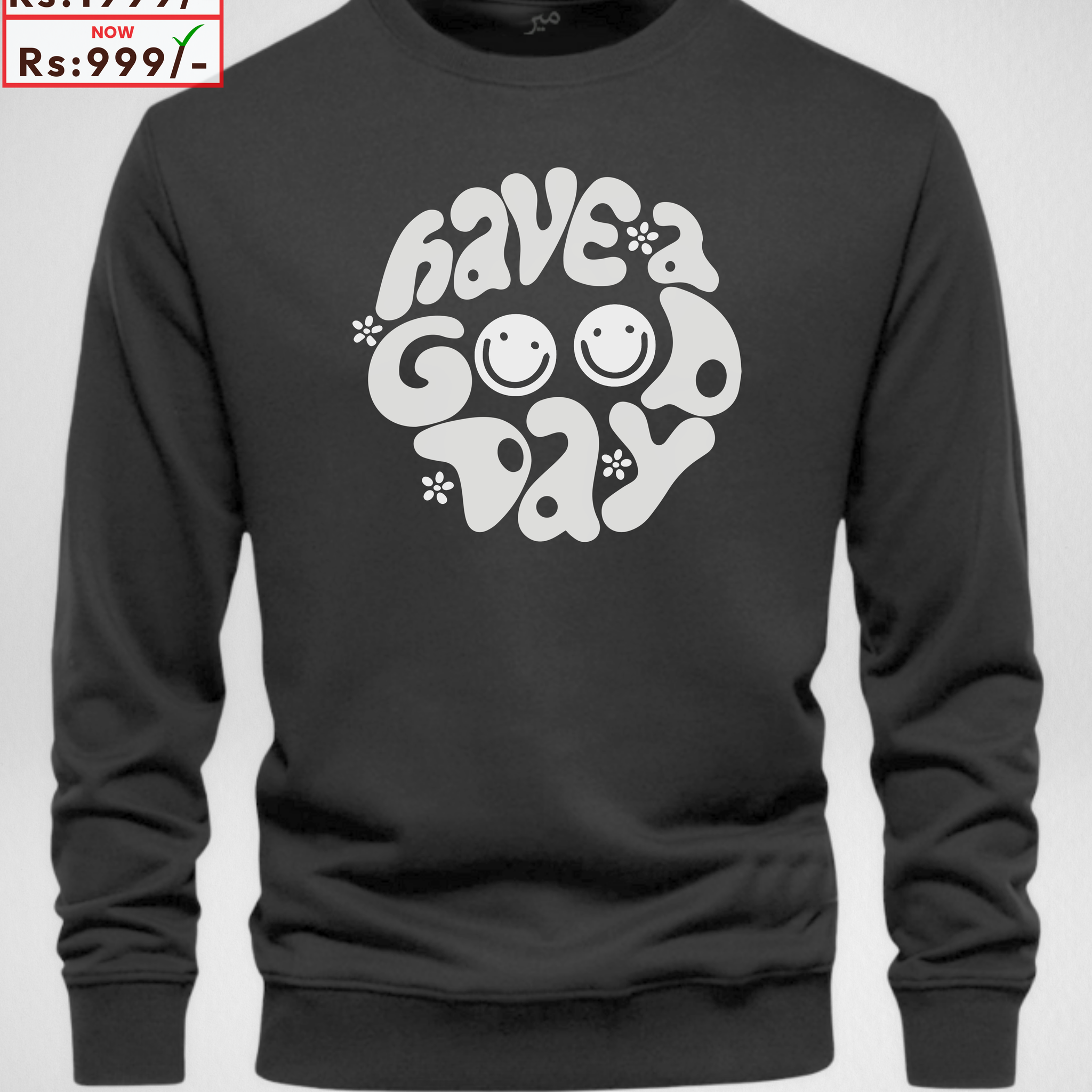 Charcoal Grey Good Day Printed Sweatshirt – Warm and Stylish Fleece (Code 3982)