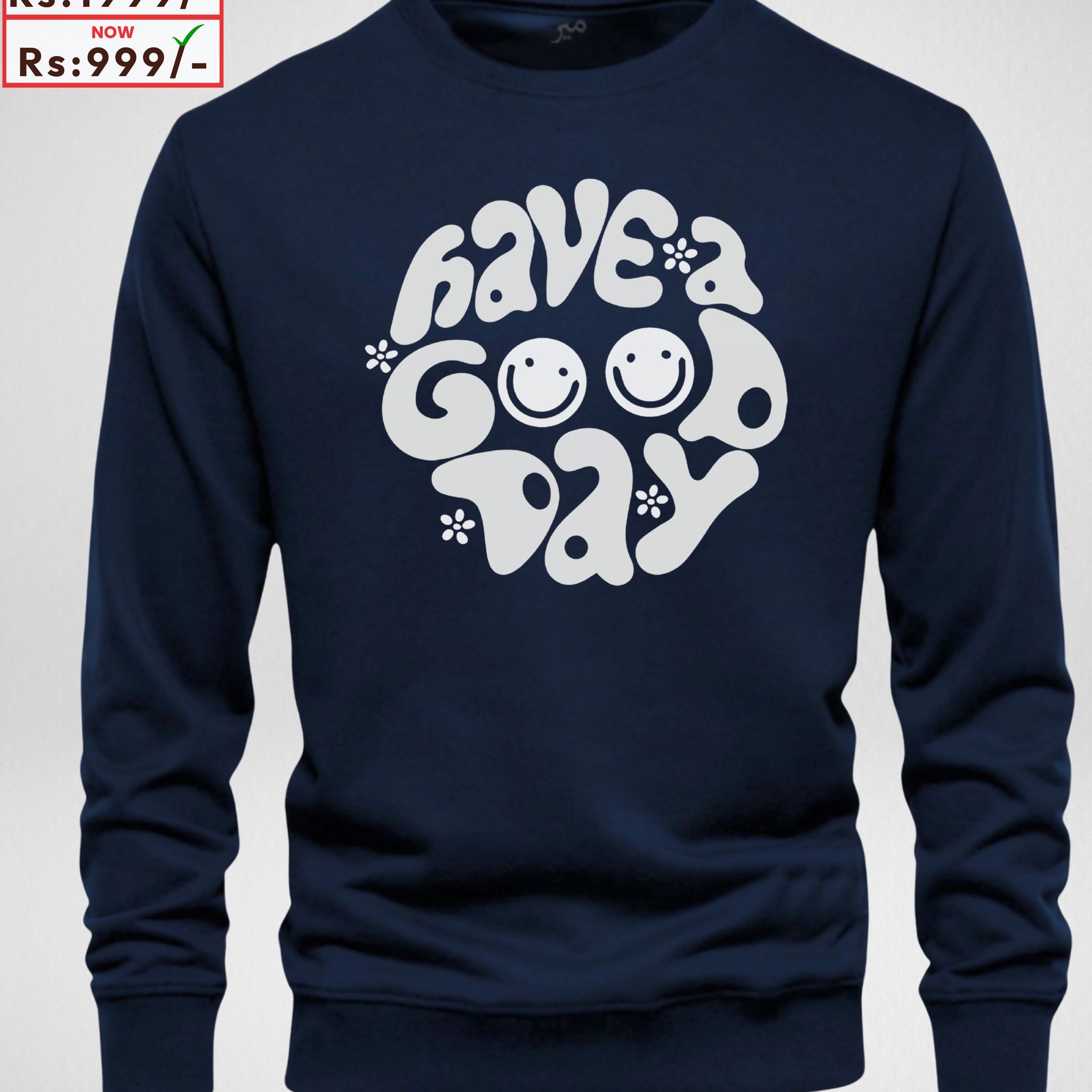 Navy Blue Good Day Printed Sweatshirt – Warm and Stylish Fleece (Code 3983)