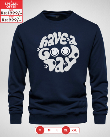 Navy Blue Good Day Printed Sweatshirt – Warm and Stylish Fleece (Code 3983)