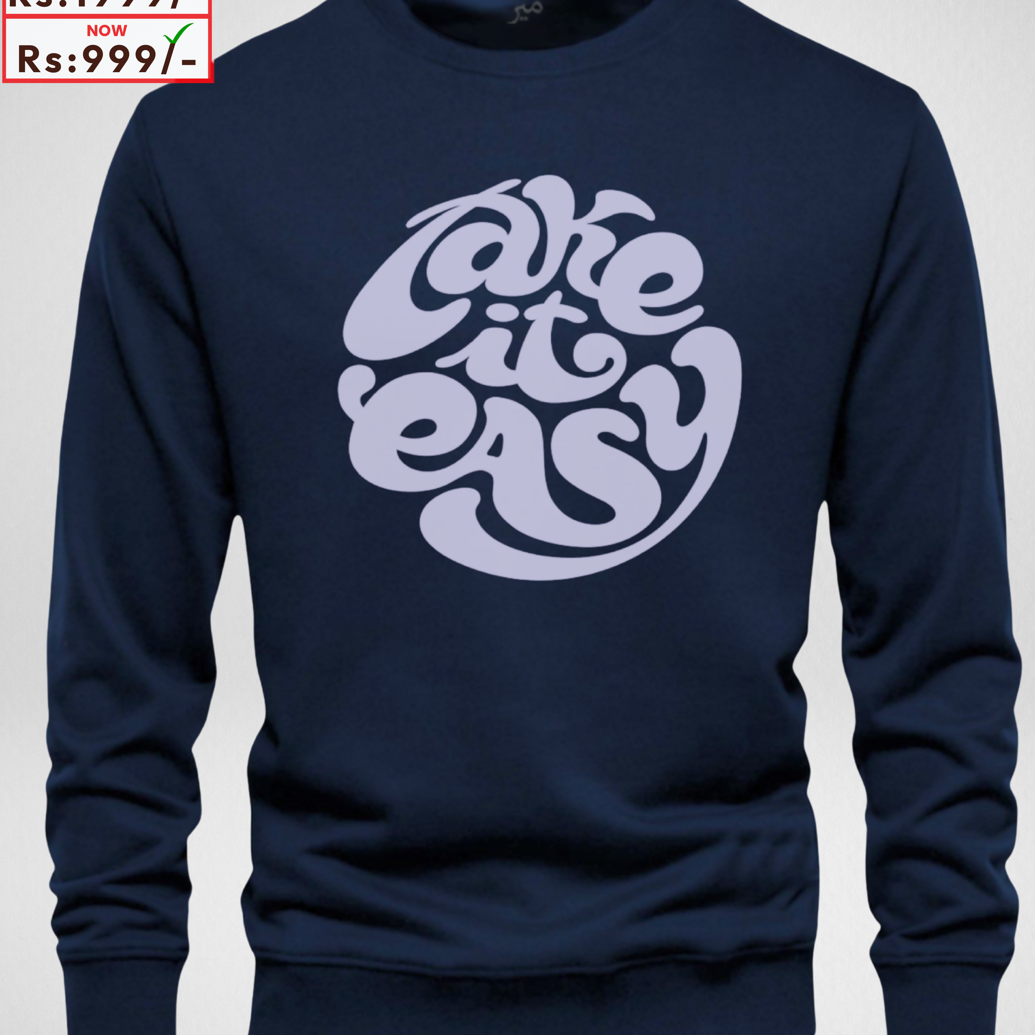 Navy Blue Take it Easy Printed Sweatshirt – Warm and Stylish Fleece (Code 3973)