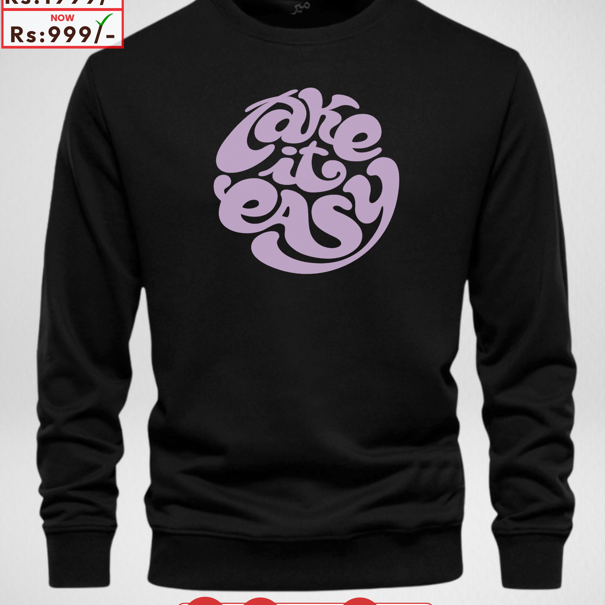 Black Take it Easy Printed Sweatshirt – Warm and Stylish Fleece (Code 3978)