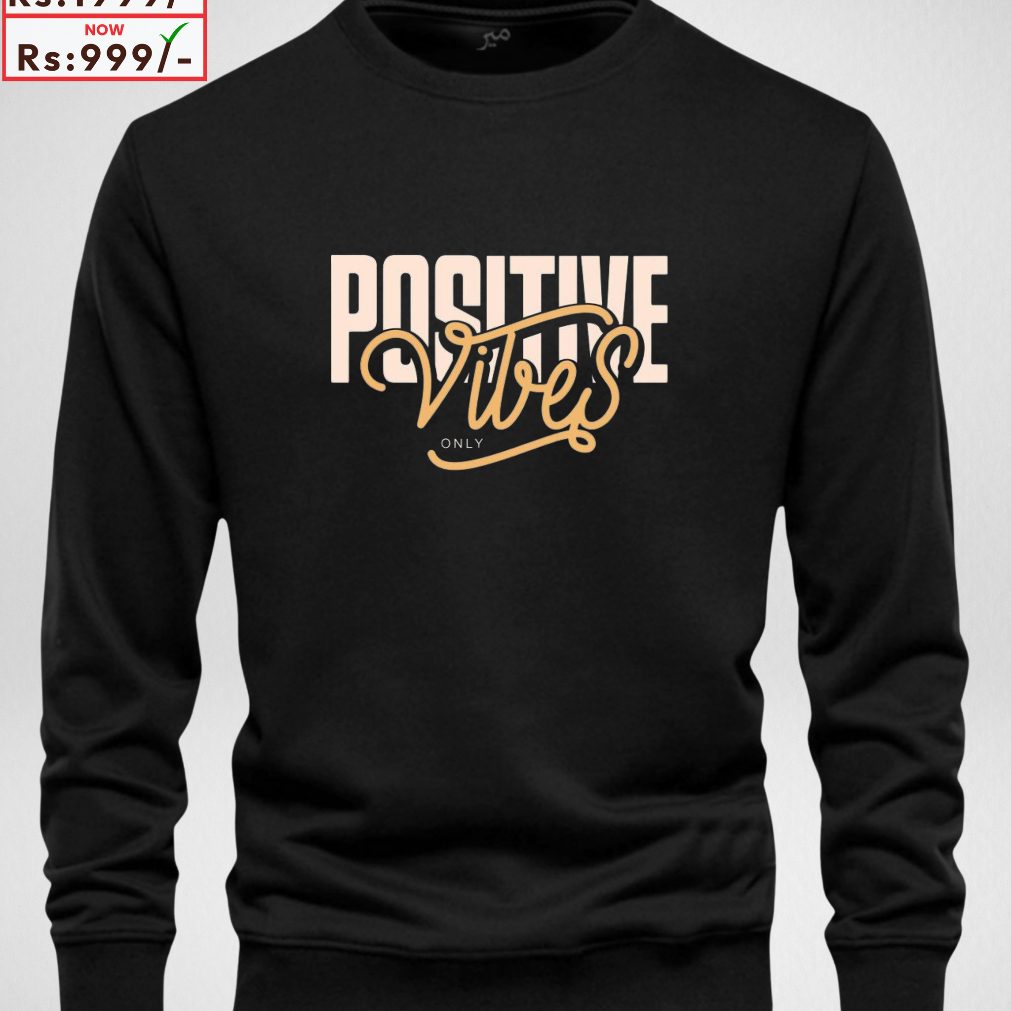 Positive Vibes Black Printed Sweatshirt – Warm and Stylish Fleece (Code 4055)