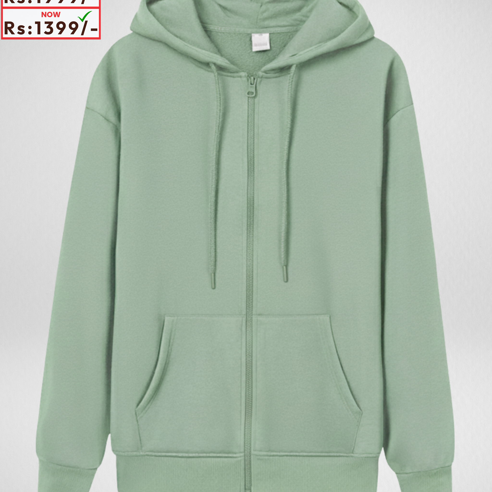 Premium Light Green Zipper Hoodie (3862)