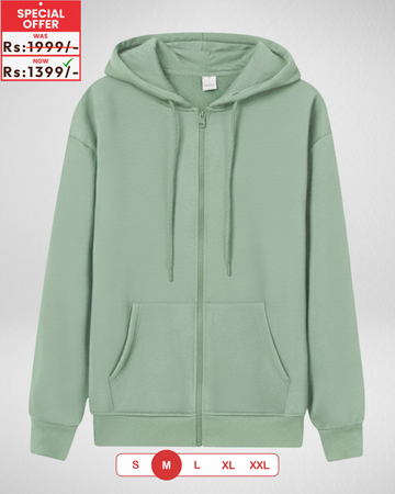 Premium Light Green Zipper Hoodie (3862)