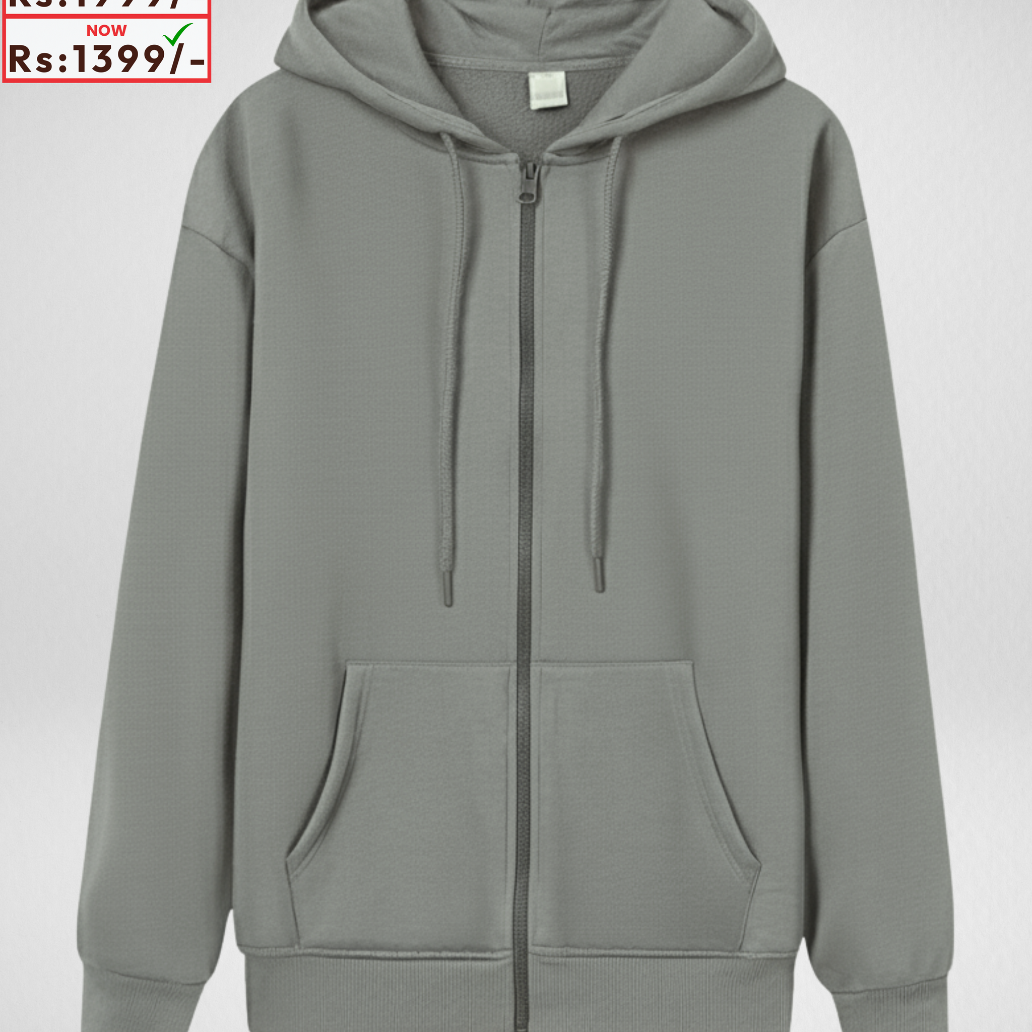 Premium Steel Grey Zipper Hoodie (3864)