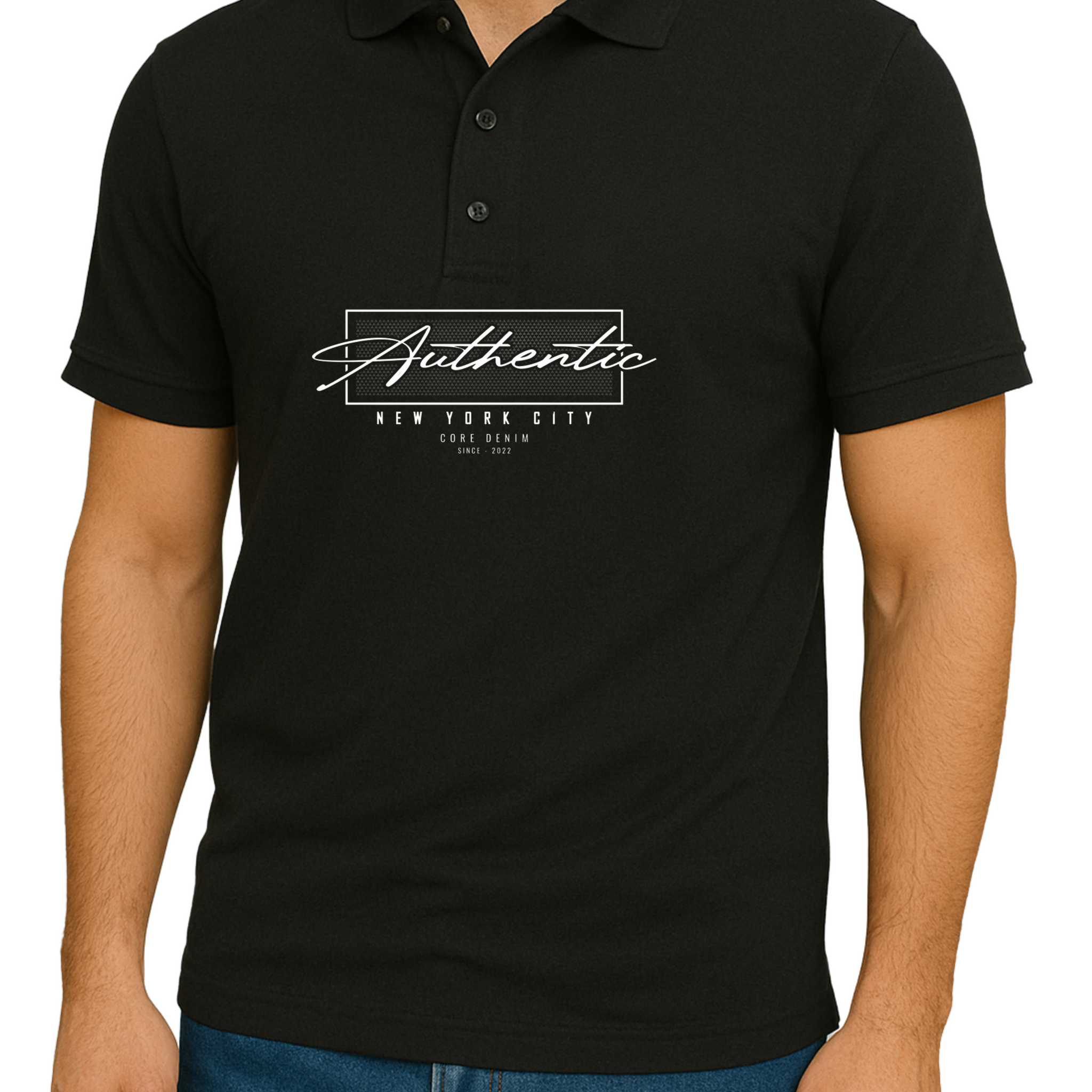 Black Printed Polo T-Shirt – Stylish & Comfortable (3306)