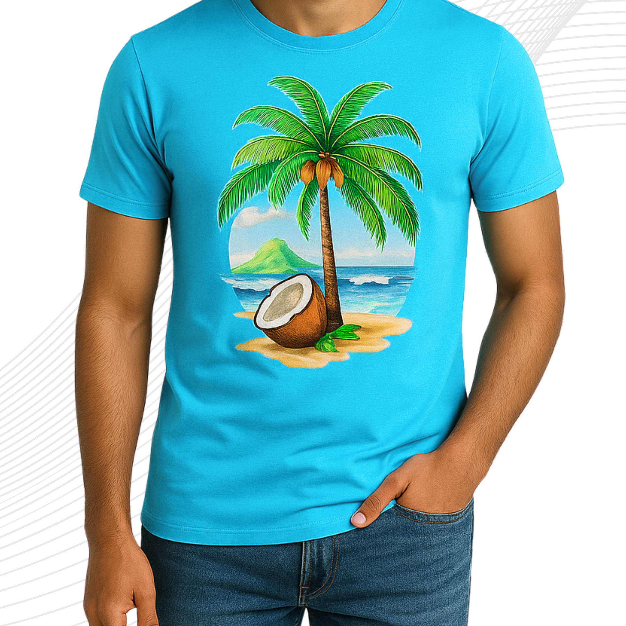 Premium Plam Printed T-Shirt – Cotton Jersey Fabric (3288)