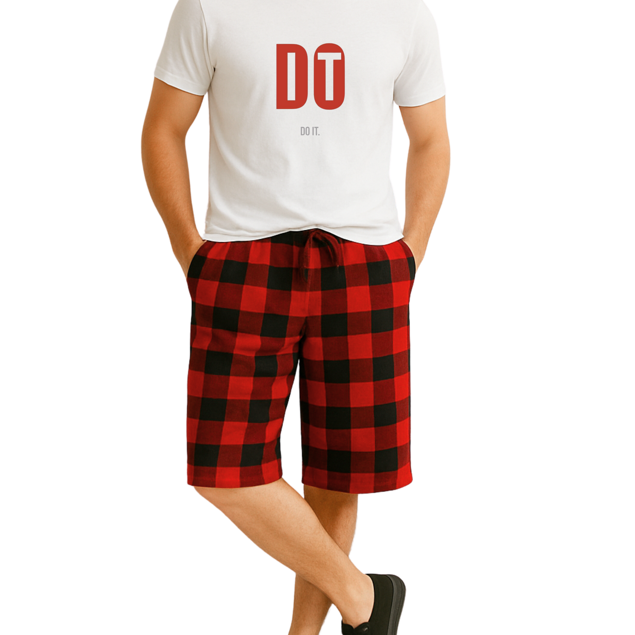 Printed T-Shirt And Checkered Short Summer Suit (3310)