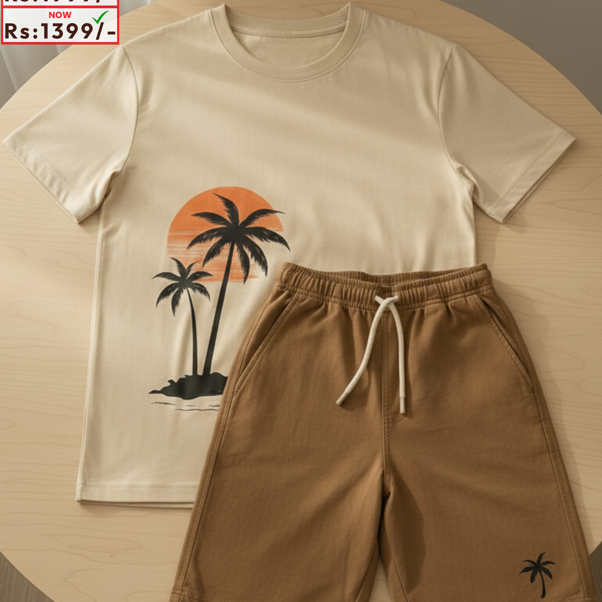 Sun Plam Co-Ord Set T-Shirt With Short (Code 3685)