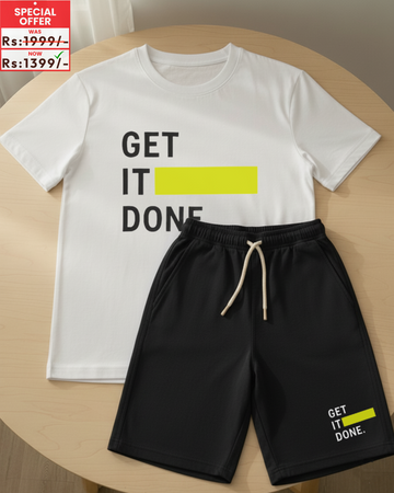 White T-Shirt Printed with Printed Black Shorts– Comfortable Wear (Code 3838)