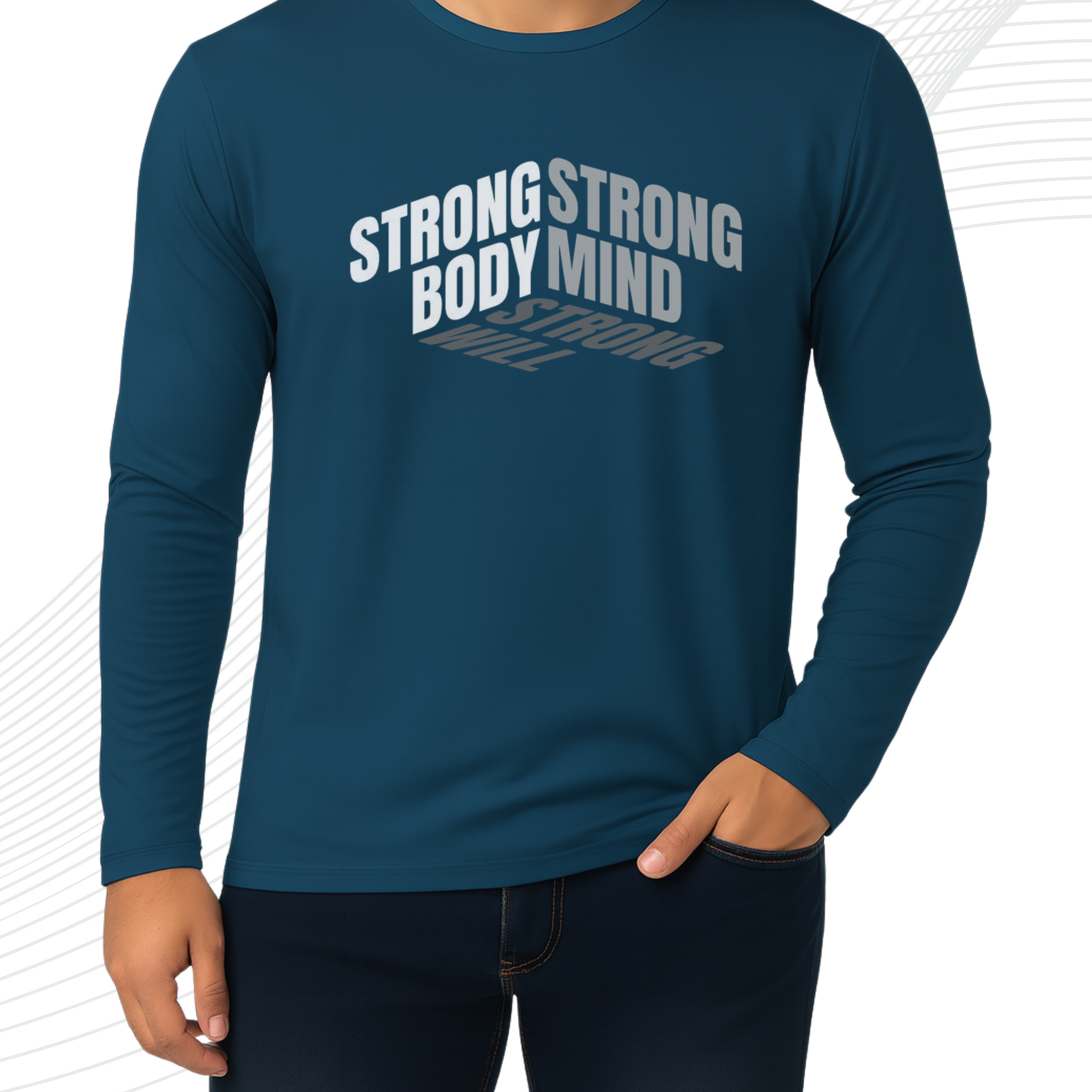 Petroleum Printed Men’s Full Sleeves Tee – Jersey Fabric, Classic Fit, Everyday Comfort (3554)