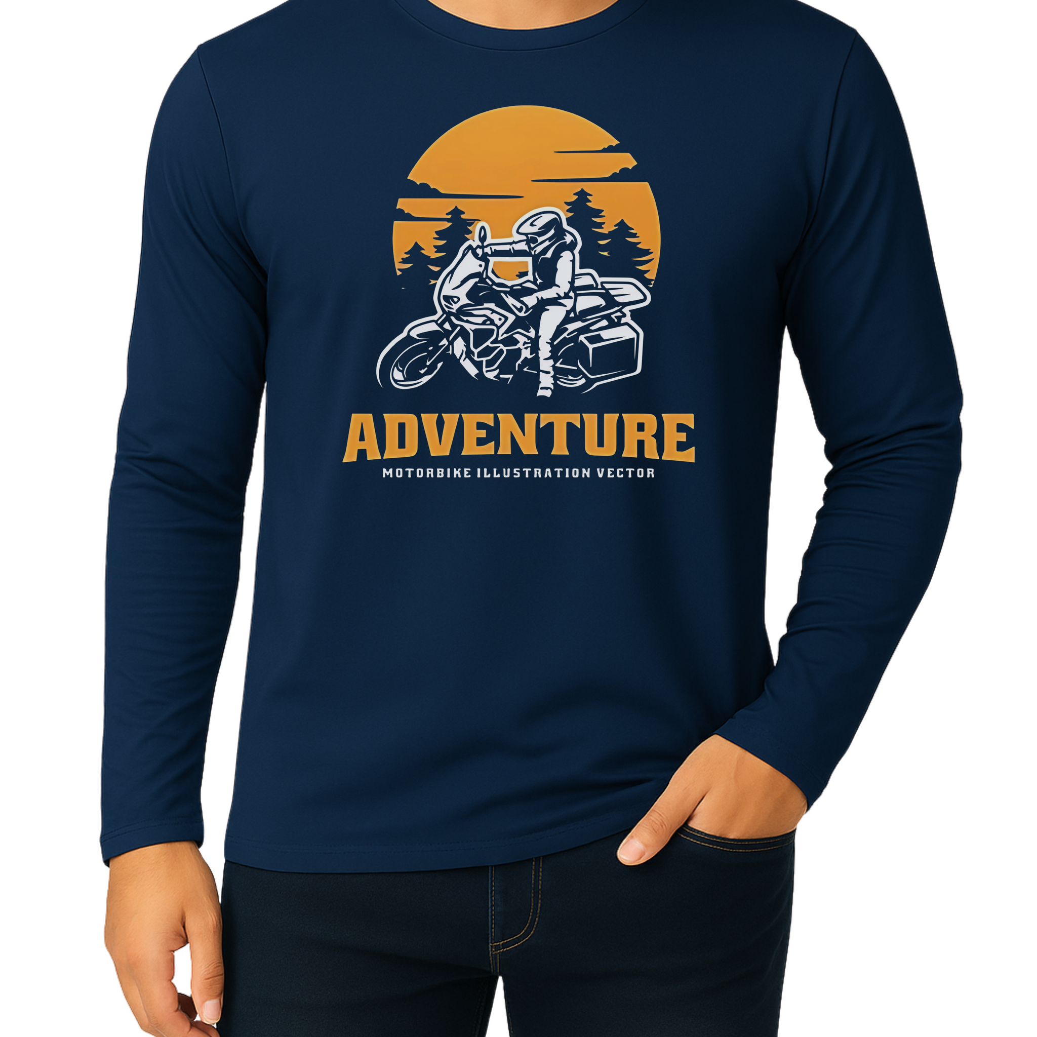 Navy Blue Printed Men’s Full Sleeves Tee – Jersey Fabric, Classic Fit, Everyday Comfort (3556)