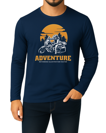 Navy Blue Printed Men’s Full Sleeves Tee – Jersey Fabric, Classic Fit, Everyday Comfort (3556)