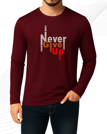 Maroon Printed Men’s Full Sleeves Tee – Jersey Fabric, Classic Fit, Everyday Comfort (3557)
