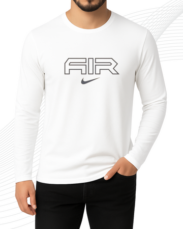 White Printed Men’s Full Sleeves Tee – Jersey Fabric, Classic Fit, Everyday Comfort (3559)