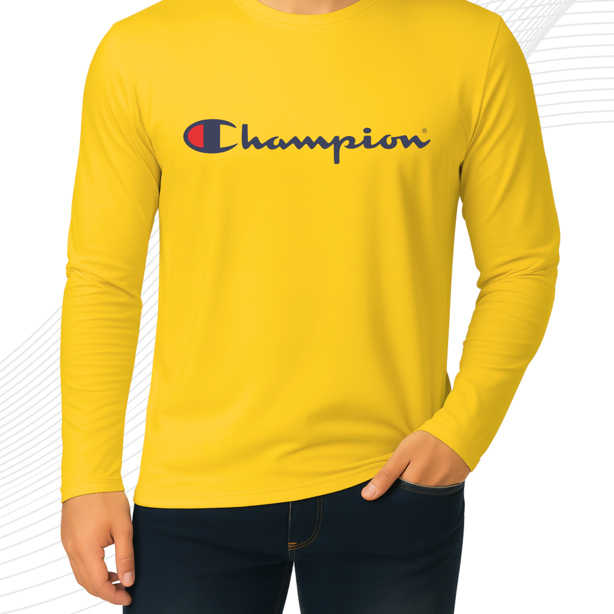 Yelow Printed Men’s Full Sleeves Tee – Jersey Fabric, Classic Fit, Everyday Comfort (3560)