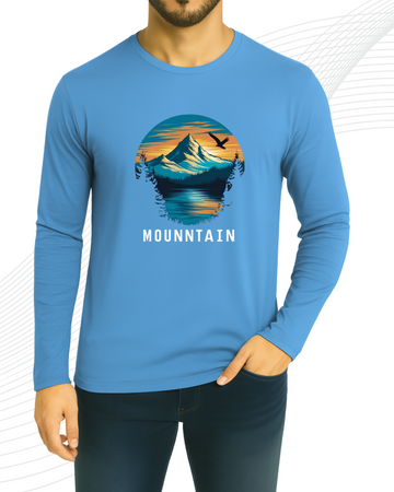 Sky Blue Printed Men’s Full Sleeves Tee – Jersey Fabric, Classic Fit, Everyday Comfort (3562)