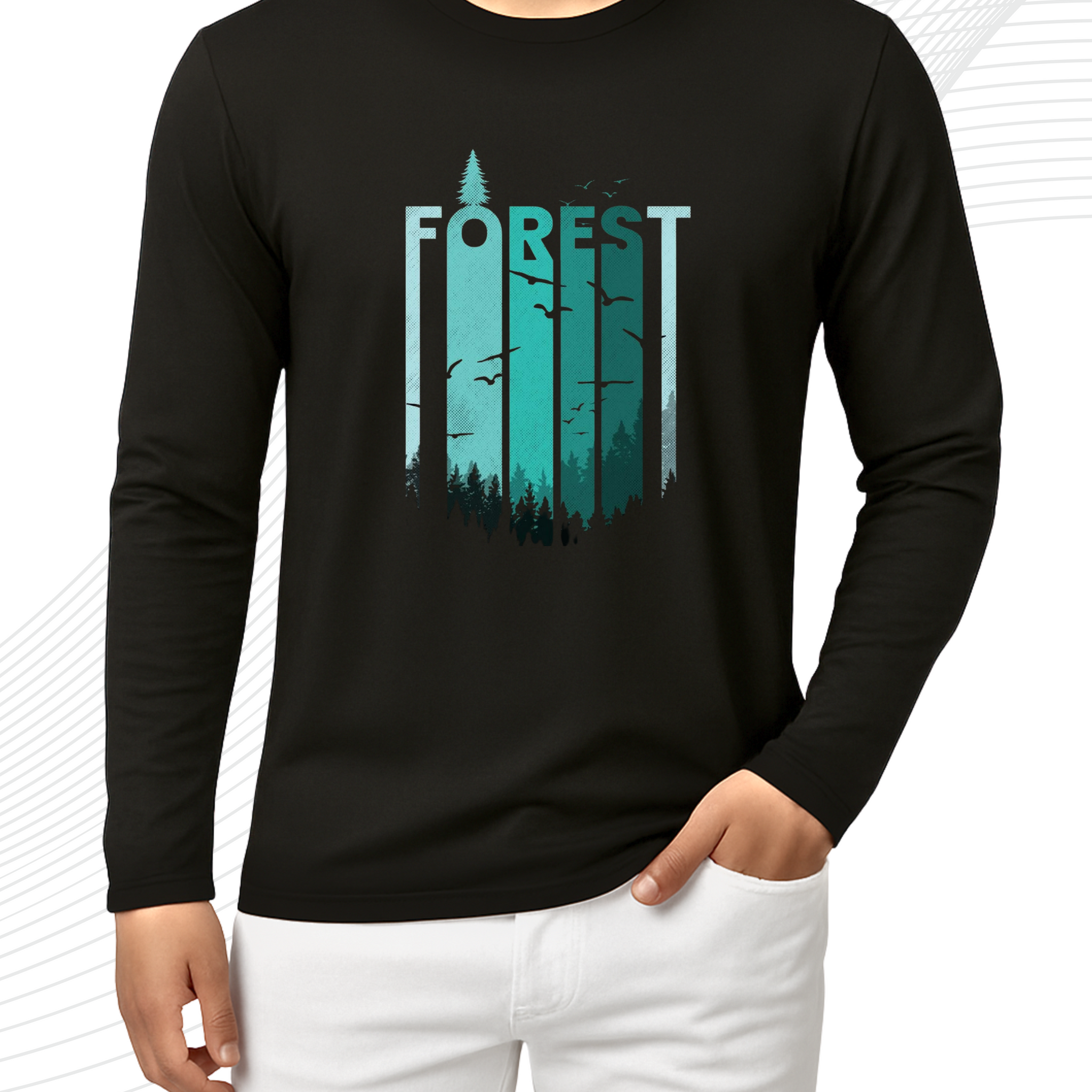 Black Printed Men’s Full Sleeves Tee – Jersey Fabric, Classic Fit, Everyday Comfort (3564)