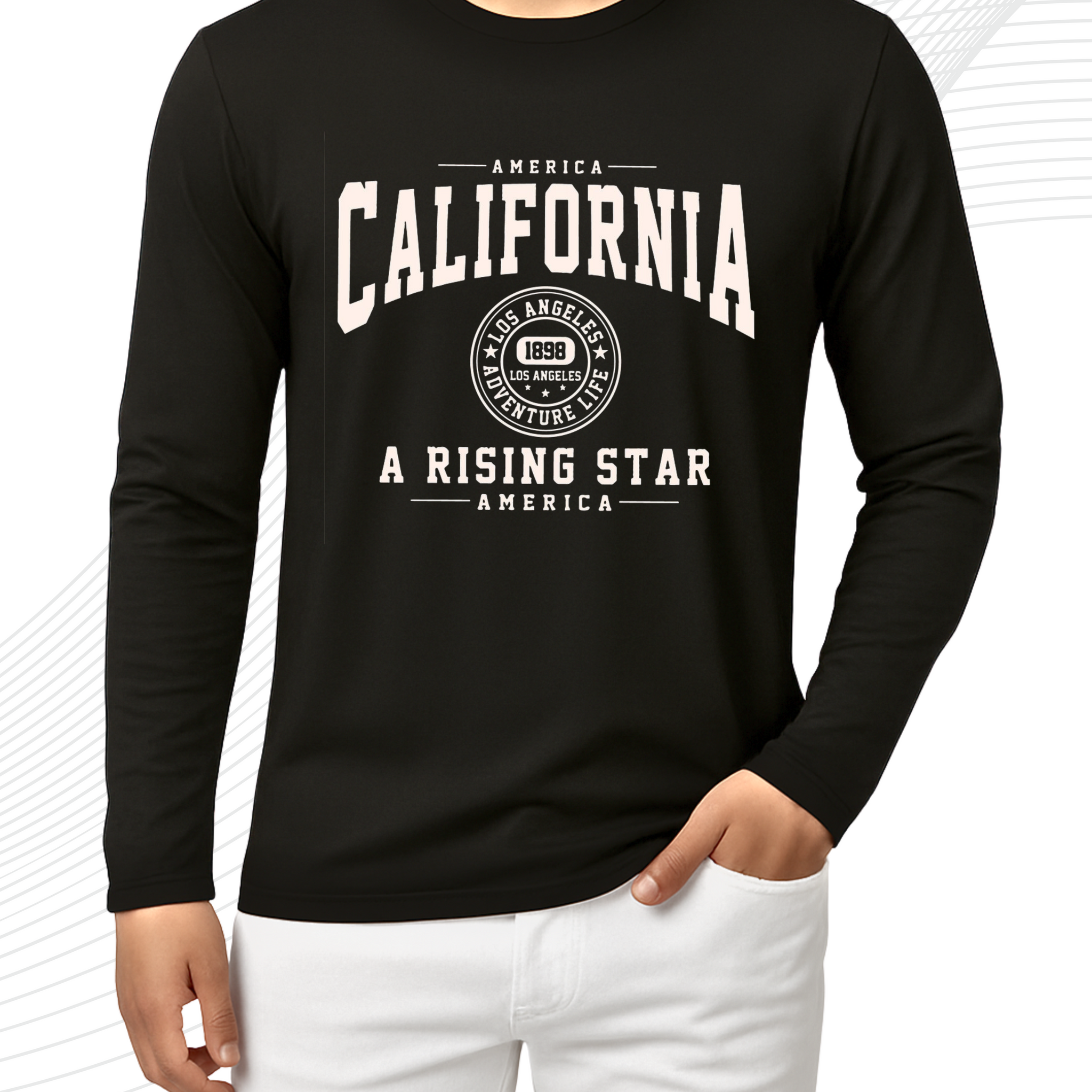 Black Printed Men’s Full Sleeves Tee – Jersey Fabric, Classic Fit, Everyday Comfort (3565)