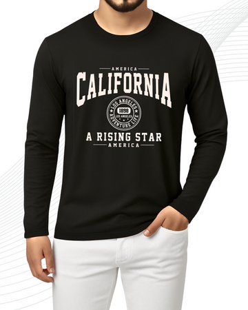 Black Printed Men’s Full Sleeves Tee – Jersey Fabric, Classic Fit, Everyday Comfort (3565)
