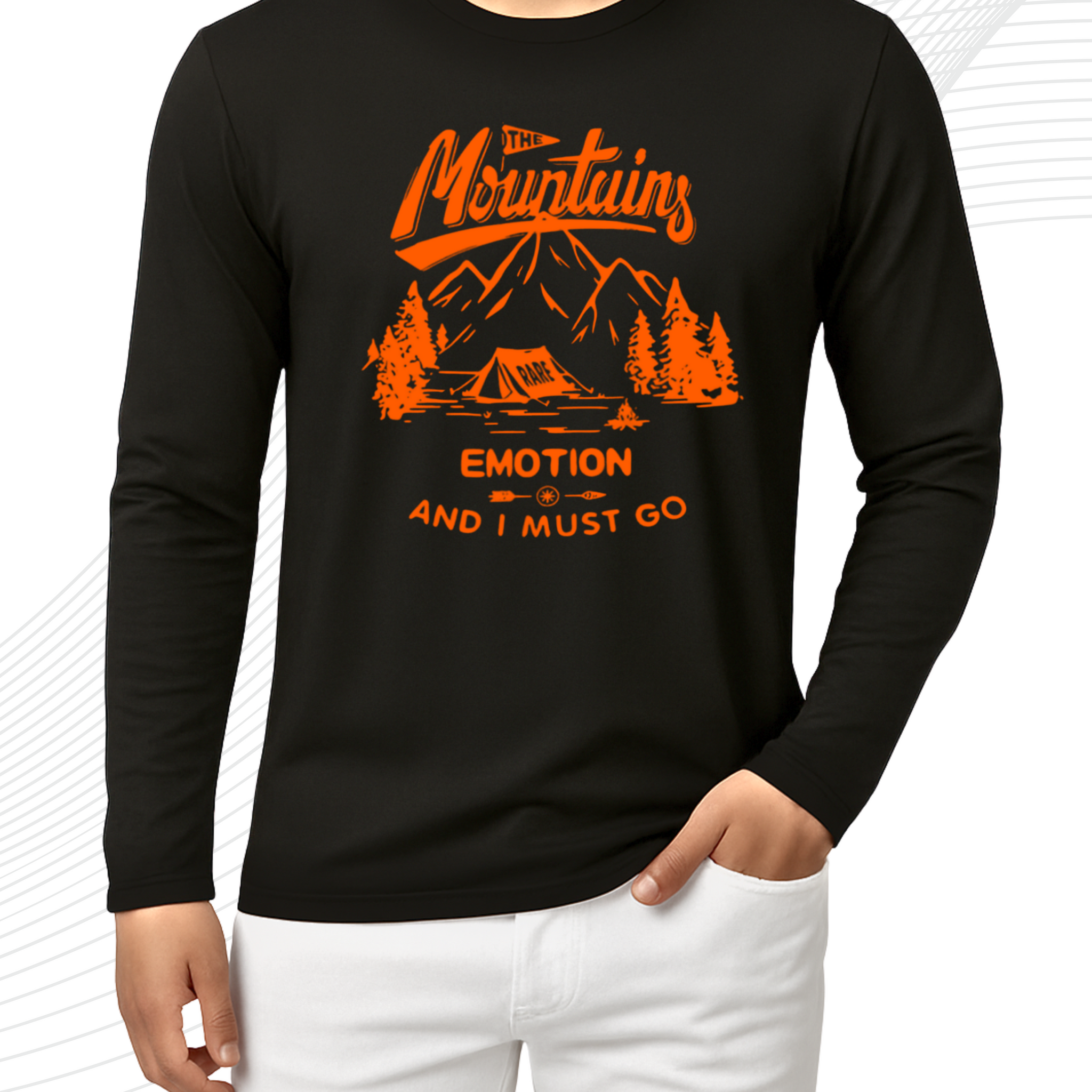Black Printed Men’s Full Sleeves Tee – Jersey Fabric, Classic Fit, Everyday Comfort (3566)