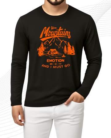 Black Printed Men’s Full Sleeves Tee – Jersey Fabric, Classic Fit, Everyday Comfort (3566)