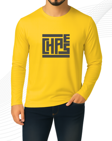 Yellow Printed Men’s Full Sleeves Tee – Jersey Fabric, Classic Fit, Everyday Comfort (3567)