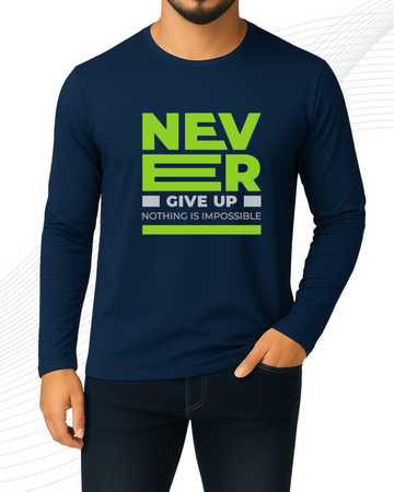 Navy Blue Printed Men’s Full Sleeves Tee – Jersey Fabric, Classic Fit, Everyday Comfort (3568)