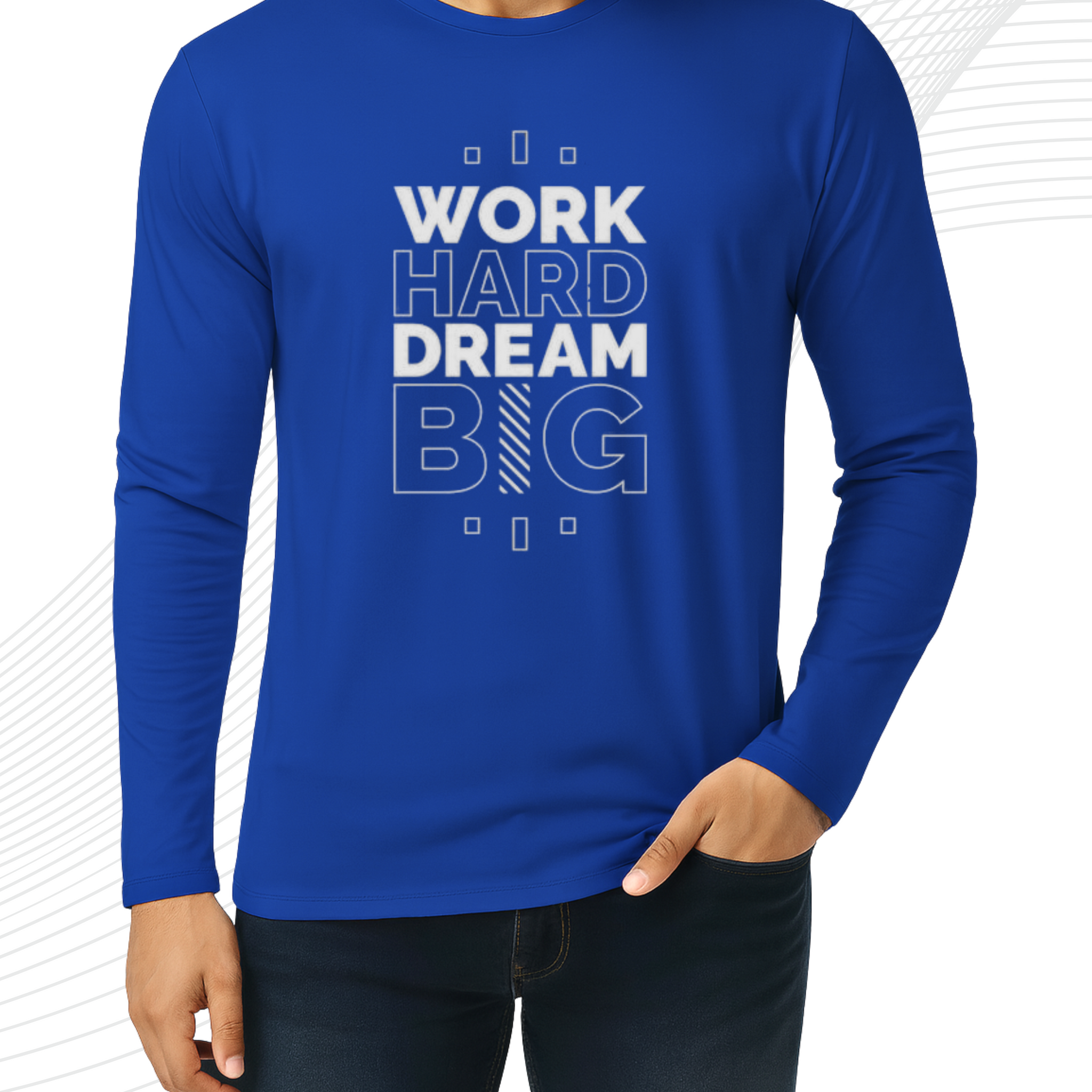 Royal Blue Printed Men’s Full Sleeves Tee – Jersey Fabric, Classic Fit, Everyday Comfort (3569)