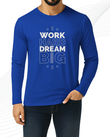 Royal Blue Printed Men’s Full Sleeves Tee – Jersey Fabric, Classic Fit, Everyday Comfort (3569)