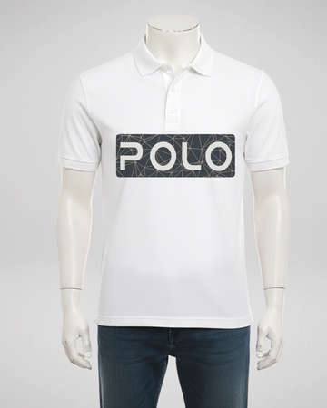 White Printed Polo T-Shirt – Stylish & Comfortable (Code 4573)