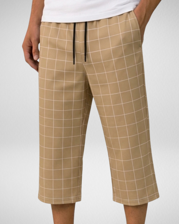 Men’s Beige Checkered  Digital Printed Long-Shorts – Soft & Comfortable (Code 3324)