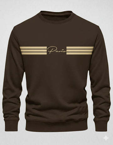 Dark Brown Stripes Men's Printed Sweatshirt – Warm and Stylish Fleece (Code 4621)