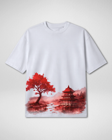 White Zen Flame Drop Shoulder T-Shirt (Code 5084)