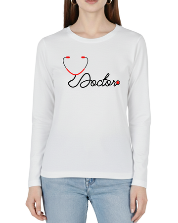 White Printed Full Sleeves Tee – Jersey Fabric, Classic Fit, Everyday Comfort (Code 4340)