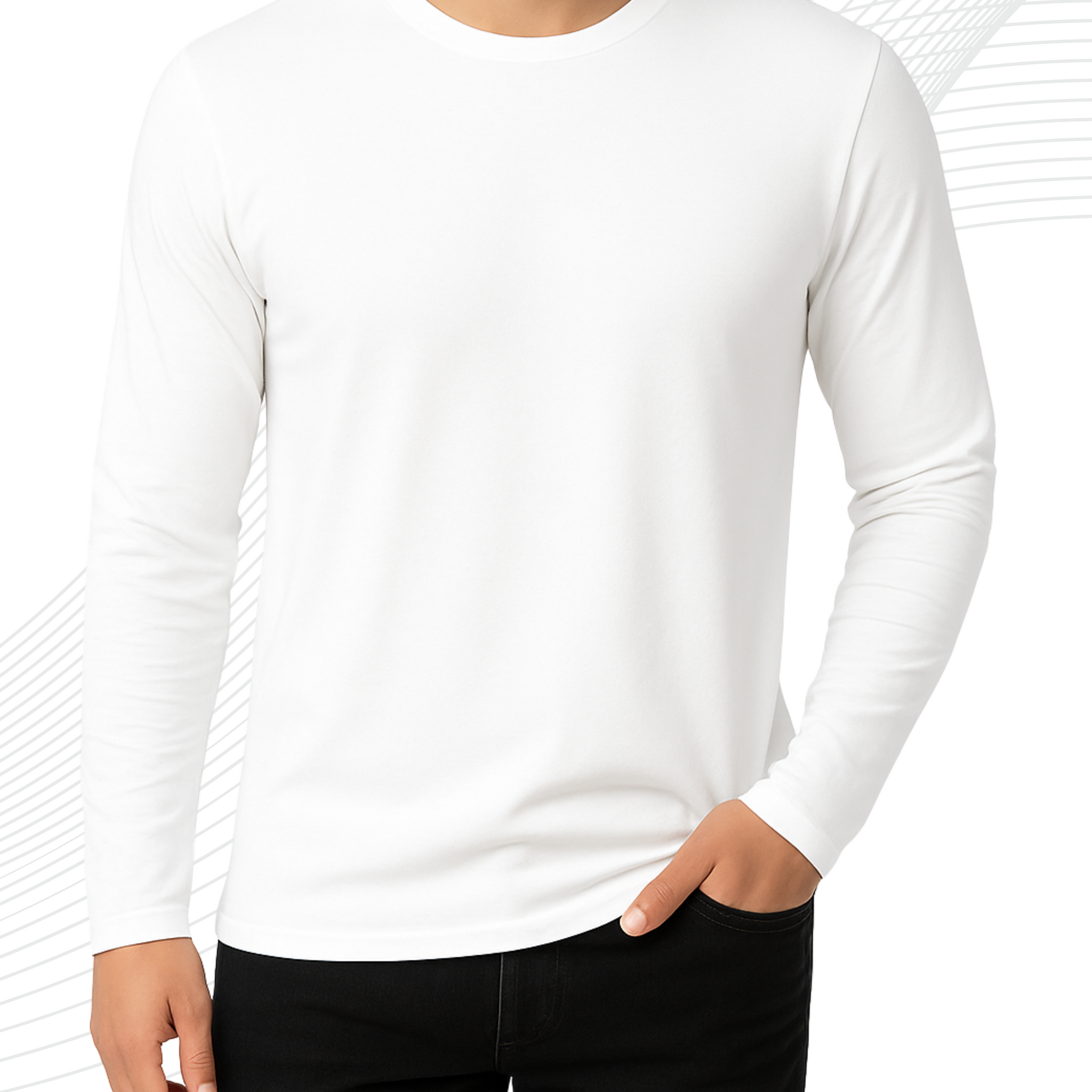 White Men’s Full Sleeves Tee – Jersey Fabric, Classic Fit, Everyday Comfort (3539)