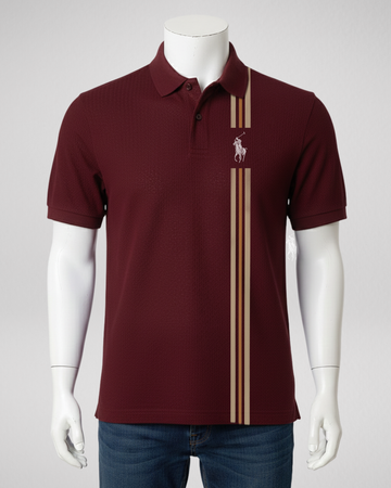 Maroon Polo Stripe Printed Polo T-Shirt – Stylish & Comfortable (Code 4578)