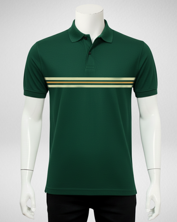 Bottle Green Stripe Printed Polo T-Shirt – Stylish & Comfortable (Code 4579)
